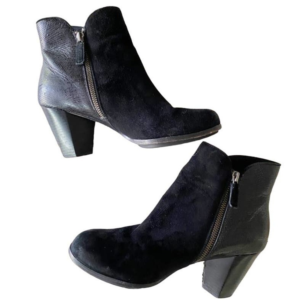 Eileen Fisher Black Two Tone Ankle Suede Leather Heeled Booties Size 8